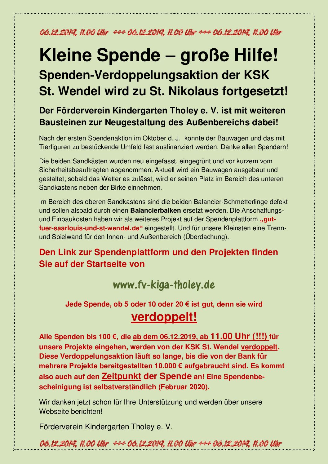 Spendenverdoppelungsaktion der KSK St. Wendel am 06.12.2019 Spendenverdoppelungsaktion der KSK St. Wendel am 06.12.2019
